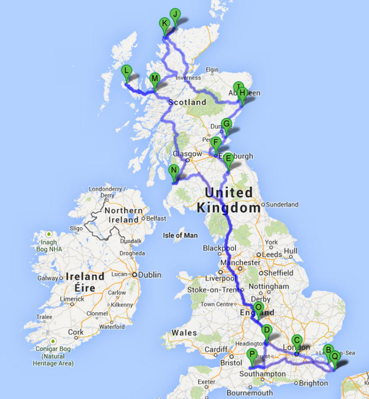 okružní cesta Británií - plán cesty